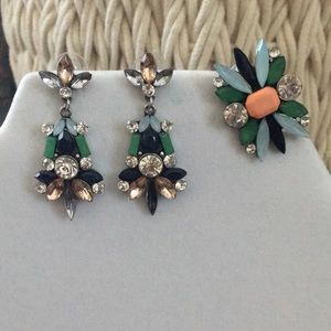 Cocktail Ring and Earring Set - multicolored gems